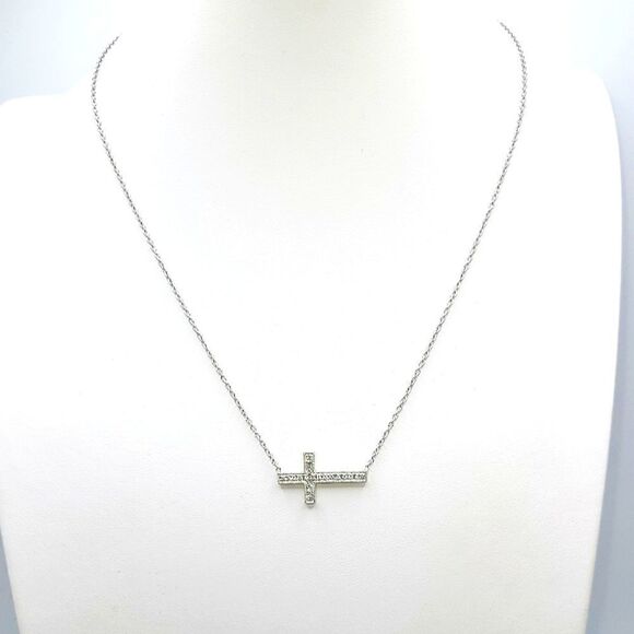 Sterling Silver Cross Necklace, - Picture 2 of 8